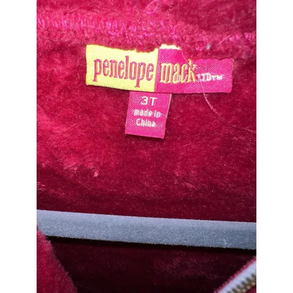 Penelope Mack Girls Toddler Red Fuzzy Jacket Size 3T‎ Hooded Full Zip Ears